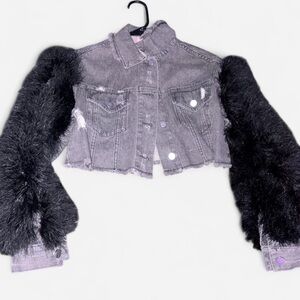 Stylish Denim jacket with faux fur sleeves